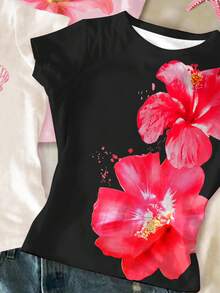 三件套多巴胺印花短袖圆领基础款T恤，黑色、米粉色、白色，休闲简约百搭，适合青少年女孩，春夏日常穿着、居家、度假皆宜。 - 彩色 - 查看 5