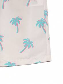 Manfinity KASUA Shorts de playa con cordón en la cintura y estampado de árboles de coco para hombres - Beis - Ver 6