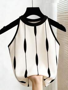 GlowEve Striped Print Retro Fashionable Sleeveless Elegant French Style Tank Top For Women - Multicolor - View 4