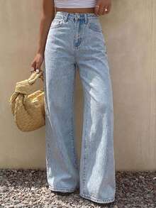 DAZY High Waisted Wide Leg Jeans - Light Wash - View 5