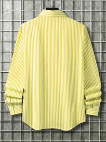 Manfinity Homme Men's Simple Blue And White Striped Woven Shirt - Yellow - View 2