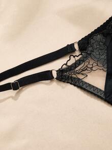 Charlaine 1 chiếc quần lót dây ren gợi cảm dành cho nữ, kiểu dáng lãng mạn Pháp. - màu đen - Xem 9