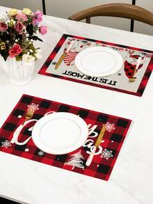 4pcs Rustic Christmas Linen Placemats Gnome Buffalo Plaid Pattern Tablecloths Suitable For Restaurant Kitchen Dining Room Table Decoration Home Farmhouse Decor Outdoor Picnic Decor Merry Christmas Decorations For Home 2025 New Year 2026 Gift Idea - Multicolor - View 2