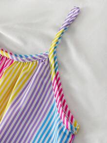 Sparklyn Girls Vacation Suitable For Beach Striped Sleeveless Dress, Fresh Look For Little Girls - Multicolor - View 6