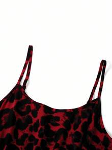 Gownix Plus Size Women Leopard Print Camisole Dress And Single-Breasted Short Sleeve Top Casual 2-Piece Set - Red - View 7