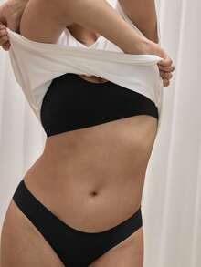 Bralution Leisure Women's Seamless Solid Color Simple Bra - Black - View 3