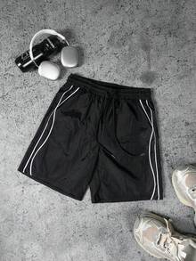 Sport MetroGents 男士對比色條紋運動短褲，健身房 - 黑色 - 查看 7