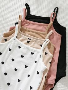 Cozy Pixies 5pcs/Set Baby Girl Solid Color Soft Knit Romper Outfit - Multicolor - View 4