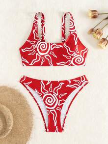 Swim Vcay Bộ đồ bơi 2 mảnh dành cho nữ, thích hợp mặc đi biển mùa hè, gồm áo không tay in họa tiết ngẫu nhiên và quần bikini cùng màu, hiệu Zestiva Swimwear. - Đỏ và trắng - Xem 3