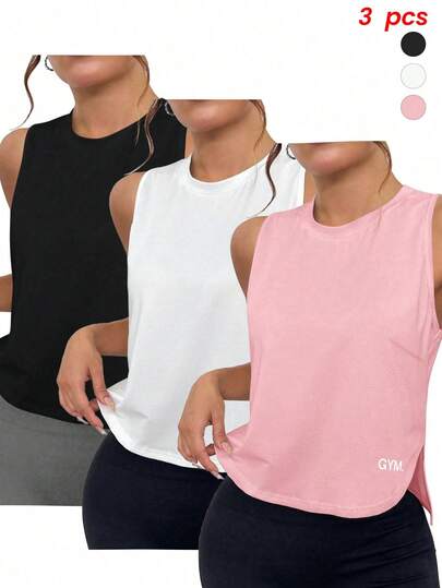 Velisys Bộ 3 áo tank top thể thao thoải mái, không tay, in chữ, cỡ lớn.