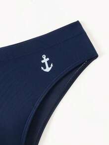 Manfinity KASUA 男士锚图案弹力腰泳裤 - 藍色 - 查看 5