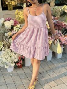 GalTyme Plus Size Pink Spaghetti Strap Backless Summer Dress - Pink - View 3