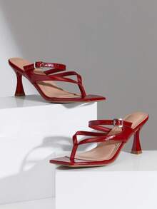 SHUZIA Sandal xỏ ngón đế thấp, mũi vuông, thoải mái dành cho nữ. - Đỏ - Xem 5