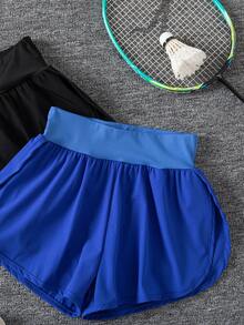 SHEIN 2 chiếc quần short cạp cao dáng rộng thoải mái đa năng dành cho bé gái tuổi teen, thích hợp cho chạy bộ, thể thao và các hoạt động ngoài trời mùa hè. - Nhiều màu - Xem 3