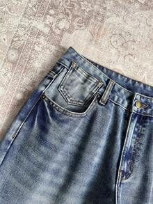 Comfortcana Quần jeans ống loe có túi và khóa kéo dành cho nữ, thích hợp mặc hàng ngày. - Rửa tối - Xem 3