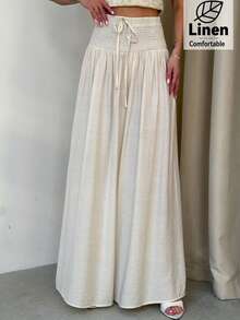Firerie 女士优雅宽松阔腿裤，高腰白色长裤，休闲度假、海滩、日常通勤、教师装扮阔腿裤女高腰沙滩罩衫裤女士夏季长裤 - 白色 - 查看 9