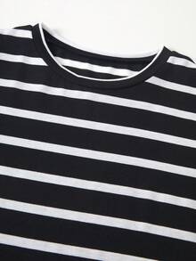 SHEIN ChillGRL Vestido corto de manga corta minimalista y casual que combina con todo para adolescentes - Blanco y Negro - Ver 6