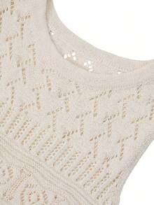 New Arrival European And American Fashion Vacation Casual Mixed Color Knit Sweater Dress - Cream - View 3