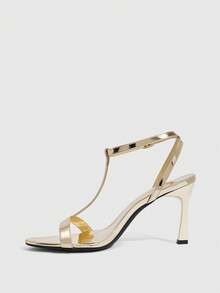 CUCCOO SZL Women's Pointed Toe Buckle Design Fashion Daily Wear High Heel Sandals - Gold - View 4