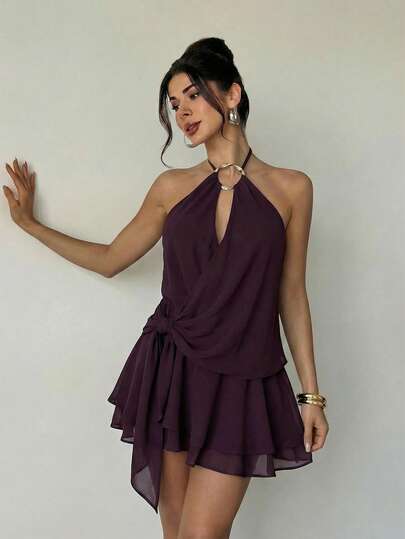 Firerie Đầm nữ kiểu dáng thanh lịch, hở lưng, buộc dây, thích hợp cho ngày Valentine, hẹn hò lãng mạn, hoặc đi nghỉ mát ở biển.
