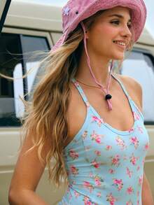 WESTFADE 印花圆领交叉露背高衩丁字裤连体衣 - 紫色 - 查看 3