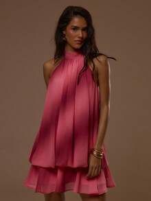 MUSERA Đầm ngắn cổ cao, vạt phồng, dáng suông, họa tiết ombre kẻ sọc, thích hợp cho mùa hè, xuân, gợi cảm, dễ thương, đi nghỉ mát, du lịch, dự tiệc, phong cách Ibiza, thanh lịch, hoàng hôn, thắt nơ. - Nhiều màu - Xem 1