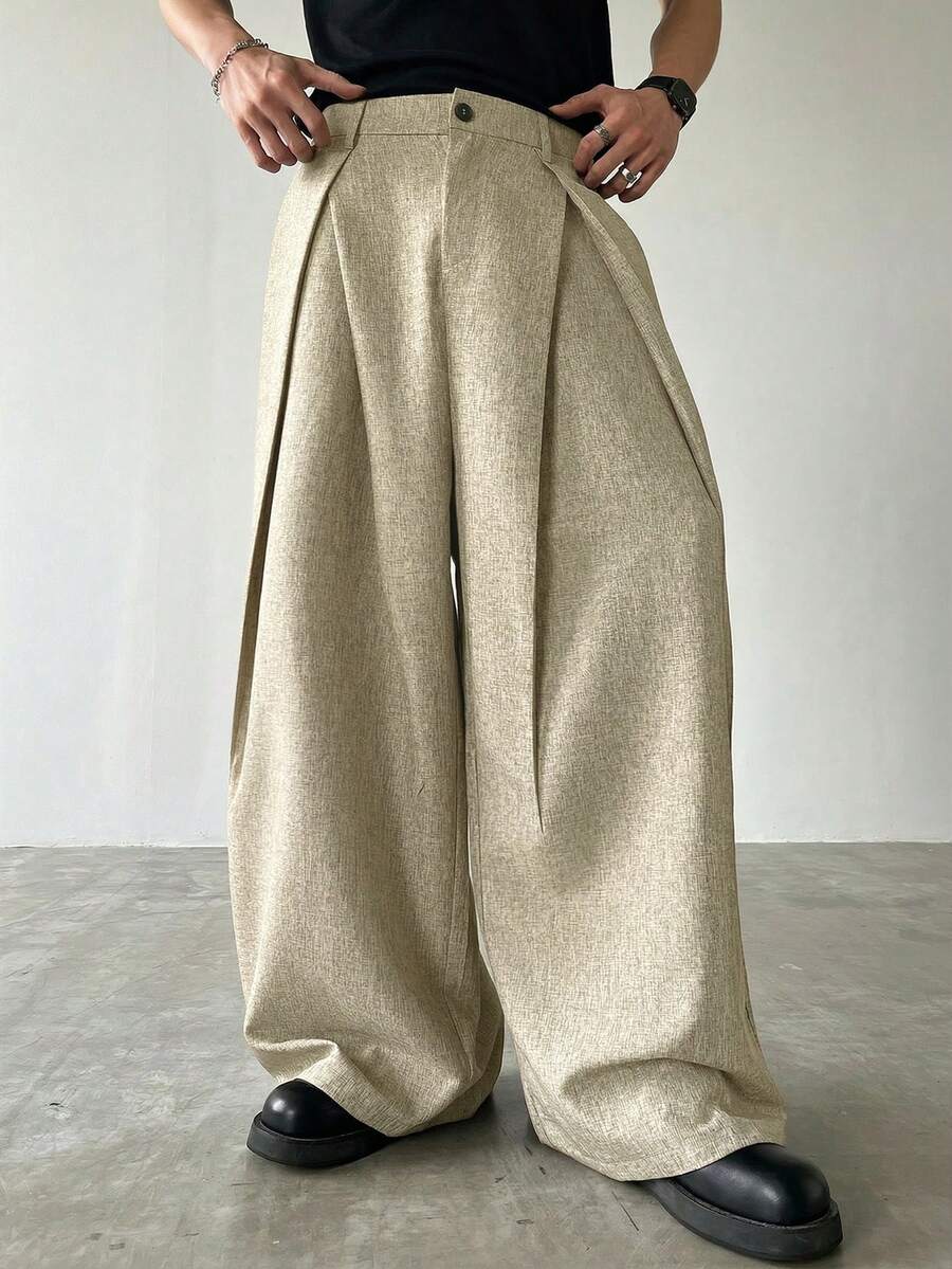 Manfinity Hypemode Men's Solid Color Casual Versatile Wide Leg Pants For Daily Wear Wide Leg - Apricot - View 1