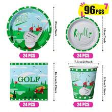 高尔夫主题一次性餐盘、餐巾纸和杯子，派对用品套装，可供 24 人使用，一次性纸质派对餐具，适用于生日、婚礼、主题派对、家庭野餐。 - 查看 8