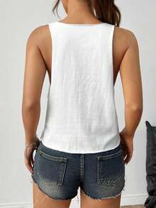 SHEIN EZwear Áo ba lỗ cổ chữ V sâu màu trơn phong cách đơn giản cho nữ - trắng - Xem 2
