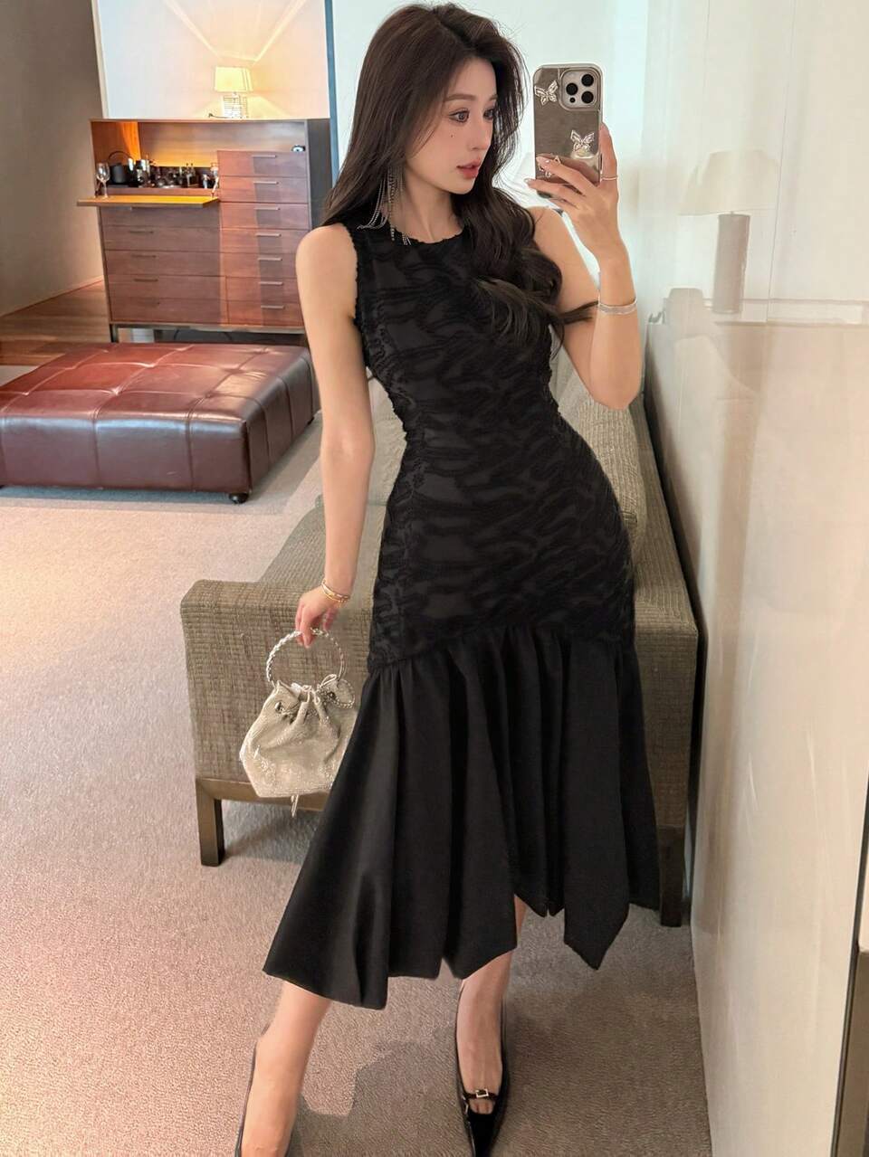 Women's Round Neck Sleeveless Elegant Midi Cocktail Dress Sun Dresses For Women Summer Petite