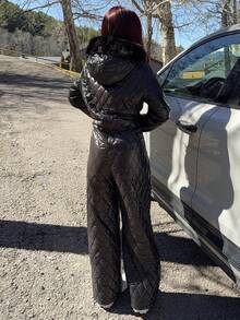 Abrilcols 女士加厚黑色绗缝羽绒服，适合滑雪、秋冬季穿着 - 黑色 - 查看 2