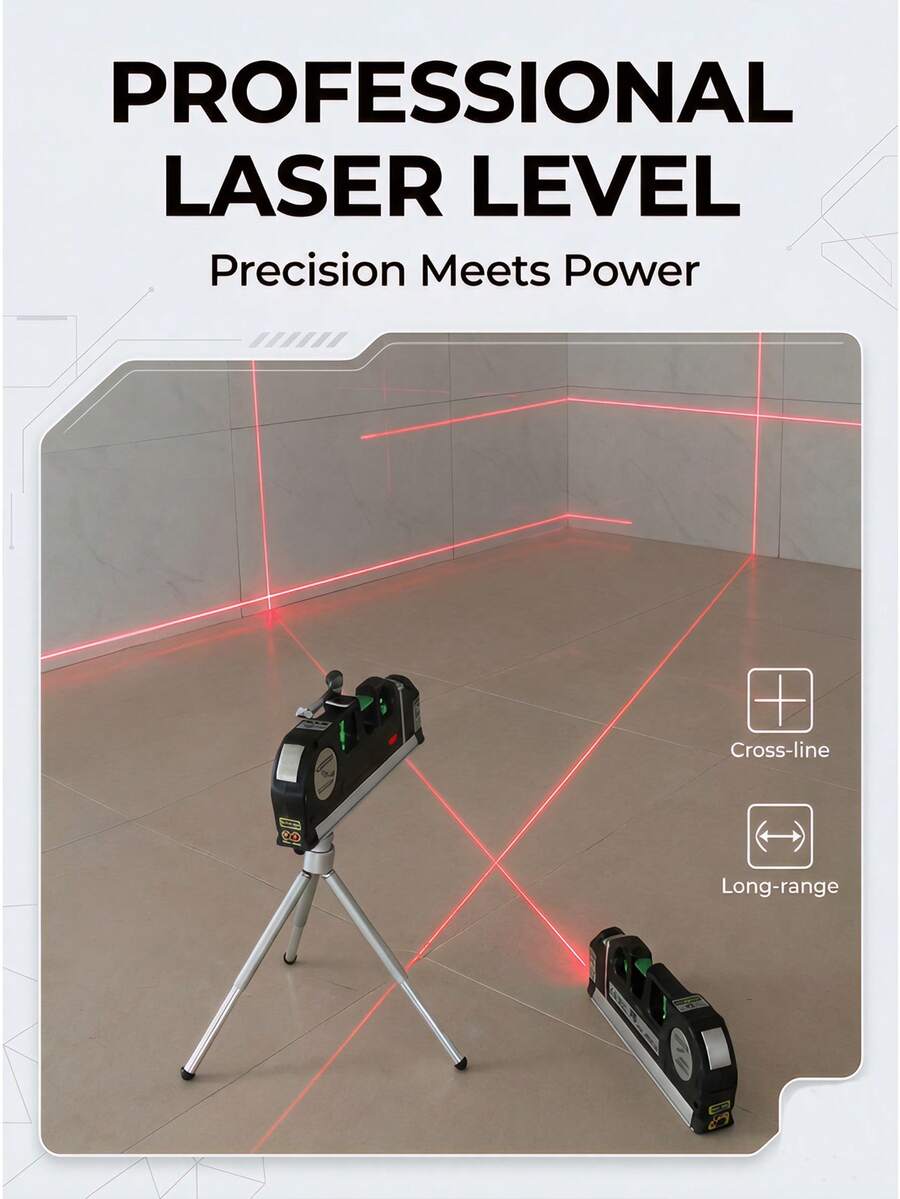4-in-1 Laser Wasserwaage, Mini Wasserwaage (3 Batterien inklusive, kein Stativ) - vielseitiges Laser-Messgerät für genaue Projektmessungen, tragbares Heimwerker-Werkzeug