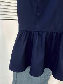 Franclia 女士夏季时尚休闲/办公/度假短袖衬衫 - 藏蓝色 - 查看 5