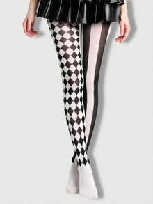 ROMWE 1 chiếc quần lót/quần legging/quần bó sát nữ co giãn cao, họa tiết kẻ caro đen trắng, kiểu dáng bất đối xứng, gợi cảm, phù hợp cho nữ nặng từ 80-130 lbs (khoảng 36-59 kg). - màu đen - Xem 1