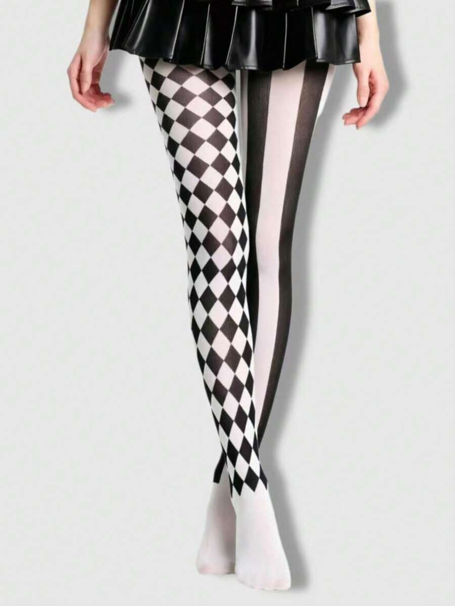 ROMWE 1 chiếc quần lót/quần legging/quần bó sát nữ co giãn cao, họa tiết kẻ caro đen trắng, kiểu dáng bất đối xứng, gợi cảm, phù hợp cho nữ nặng từ 80-130 lbs (khoảng 36-59 kg). - màu đen - Xem 1