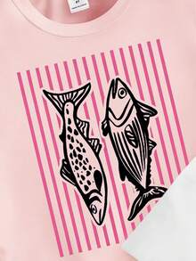 3pcs/Set Girls' Casual Creative Hawaiian Beach Shell Sunset Fish Letter Graphic Print Short T-Shirts,White/Pink/Purple,Summer Vacation Holiday Wear - Multicolor - View 3