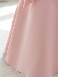 SHEIN Glamorique Kids Đầm ngắn tay cổ tròn màu hồng thanh lịch, duyên dáng với họa tiết hoa hồng 3D, đính nơ ngọc trai giả, dành cho bé gái. - Hồng - Xem 8