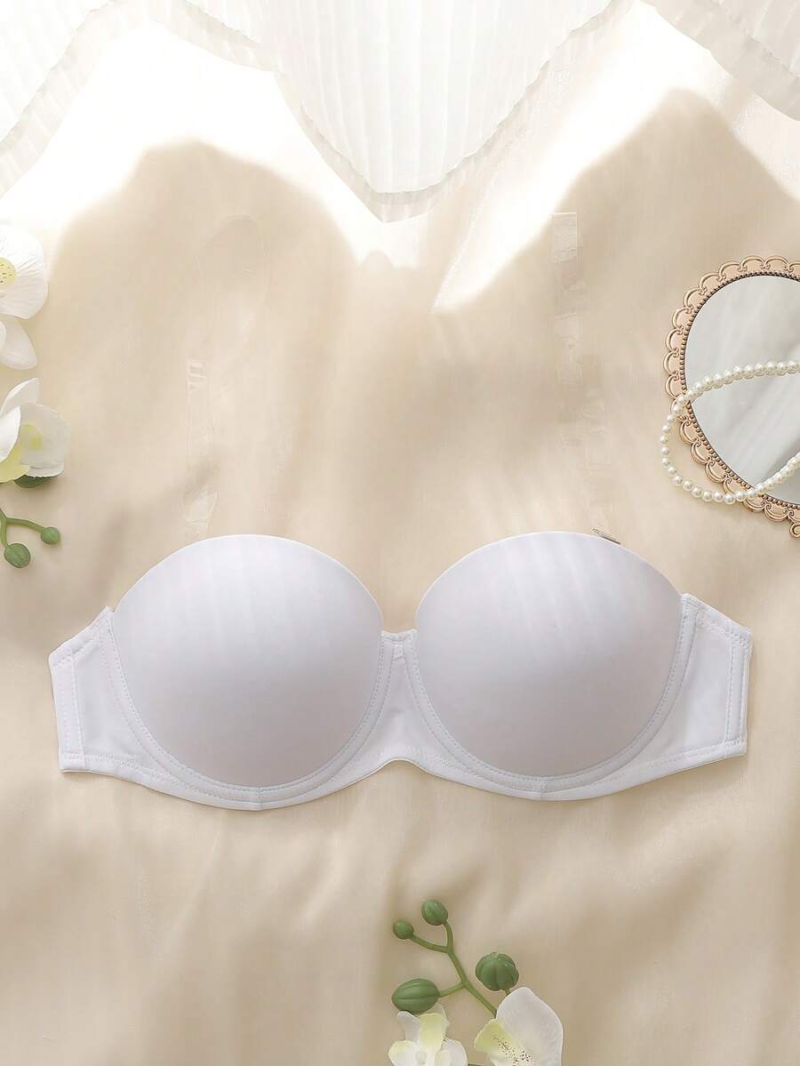 Sujetador de estilo simple para mujer de unicolor con aros y tirantes - Blanco - Ver 1