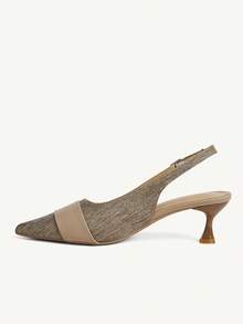 CUCCOO CHICEST Women Shoes French Weave High Heels Pointed Low Heels Versatile Workplace Shoes Women - Khaki - View 5
