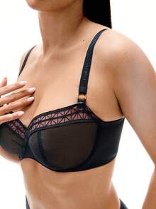 LUVLETTE Áo ngực Dream Curve Air không lót, kiểu Balconette, thoáng khí, giảm kích thước vòng một, màu đen, chất liệu lưới và ren mỏng. - màu đen - Xem 2