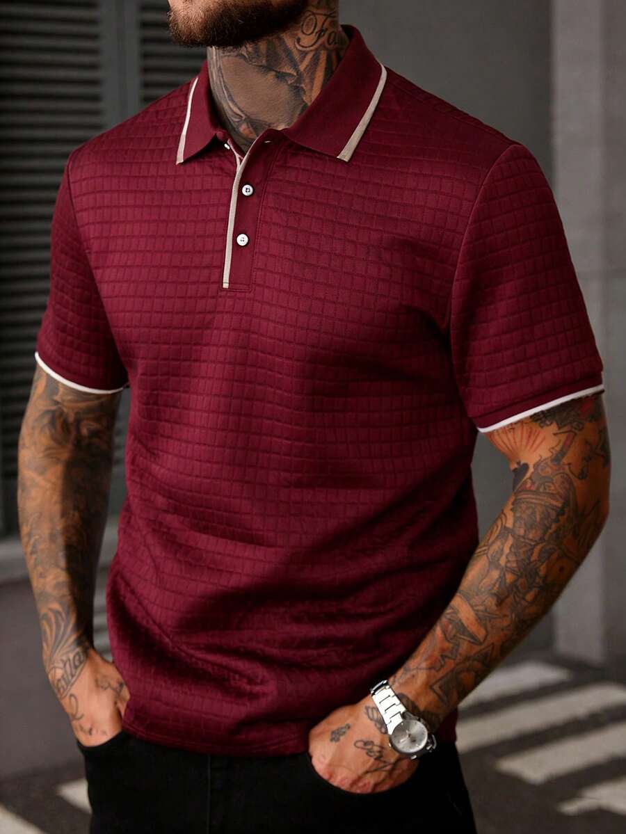 EGENSIO Men's Casual Versatile Daily Wear Short Sleeve Polo Shirt - Burgundy - View 1