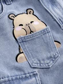 Girlism Tween Girl Fashion Homecoming Streetwear Casual Versatile Design Y2k Vintage Cool Street Cute Cartoon Otter Pattern Blue Loose Workwear School Denim Shorts Dailywear Summer To Rave Festival And Streetwear - Blue - View 3