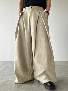 Manfinity Hypemode Men's Solid Color Casual Versatile Wide Leg Pants For Daily Wear Wide Leg - Apricot - View 3