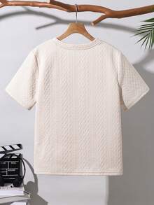 SHEIN Áo thun ngắn tay cổ tròn dành cho nam thiếu niên, kiểu dáng thường ngày, thoải mái, thời trang, đơn giản, tiện dụng, đa năng, chất liệu mềm mại và dễ chịu, thích hợp cho mùa thu, xuân và hè, phù hợp cho sử dụng hàng ngày, thích hợp cho các hoạt động thể thao ngoài trời, đi học, chụp ảnh đường phố, dự tiệc và thư giãn tại nhà. - Màu be - Xem 4