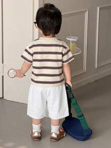 DAZY Toddler Boys' Casual Striped Round Neck Short Sleeve Top, Summer - White - View 2
