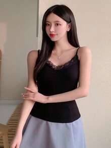 DAZY Women'S Patchwork Embroidered Mesh Camisole Summer - Black - View 4