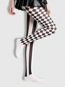 ROMWE 1 chiếc quần lót/quần legging/quần bó sát nữ co giãn cao, họa tiết kẻ caro đen trắng, kiểu dáng bất đối xứng, gợi cảm, phù hợp cho nữ nặng từ 80-130 lbs (khoảng 36-59 kg). - màu đen - Xem 5