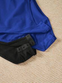 SHEIN EZwear 两件套女士休闲简约黑色和藏蓝色纯色百搭圆领短袖连体衣，适合春夏穿着 - 彩色 - 查看 6