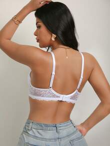 1pc Thin Cup Lace Bra With Underwire, Comfortable Lift And Gather, Reduce Side Bulge - White - View 2