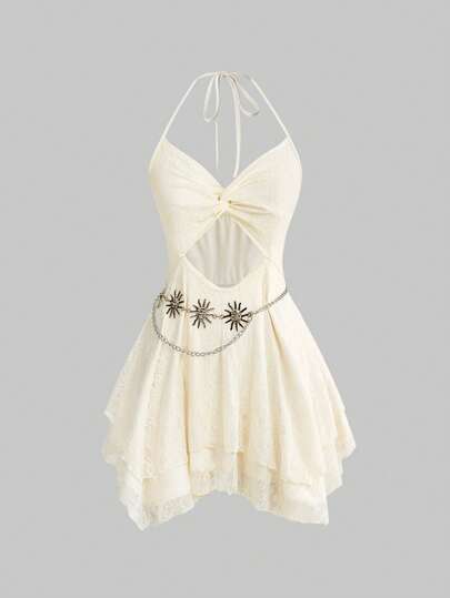 ROMWE Avant Đầm ngắn xếp lớp ren xoắn kiểu dáng nghỉ dưỡng dành cho nữ